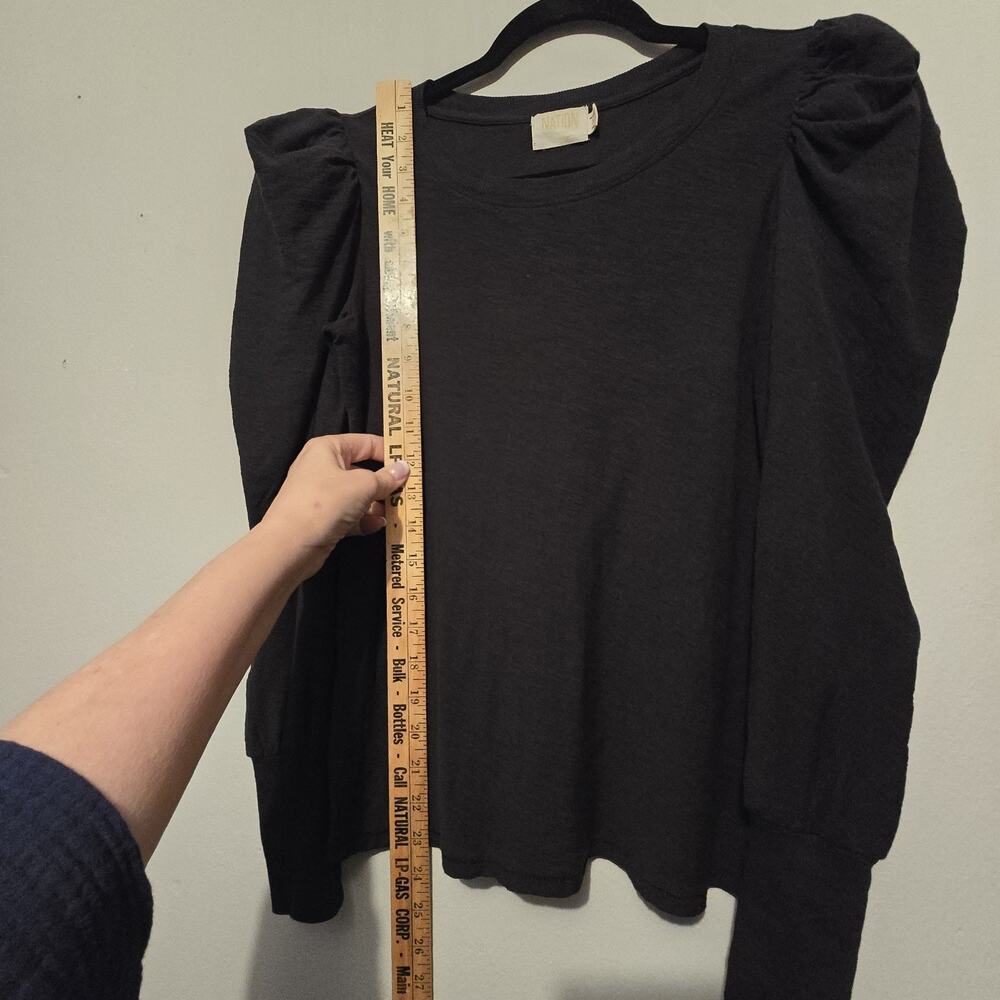 Nation LTD Puff Sleeve Top Womens XS Black Pima Cotton Quiet Luxury Minimalist - Picture 9 of 11